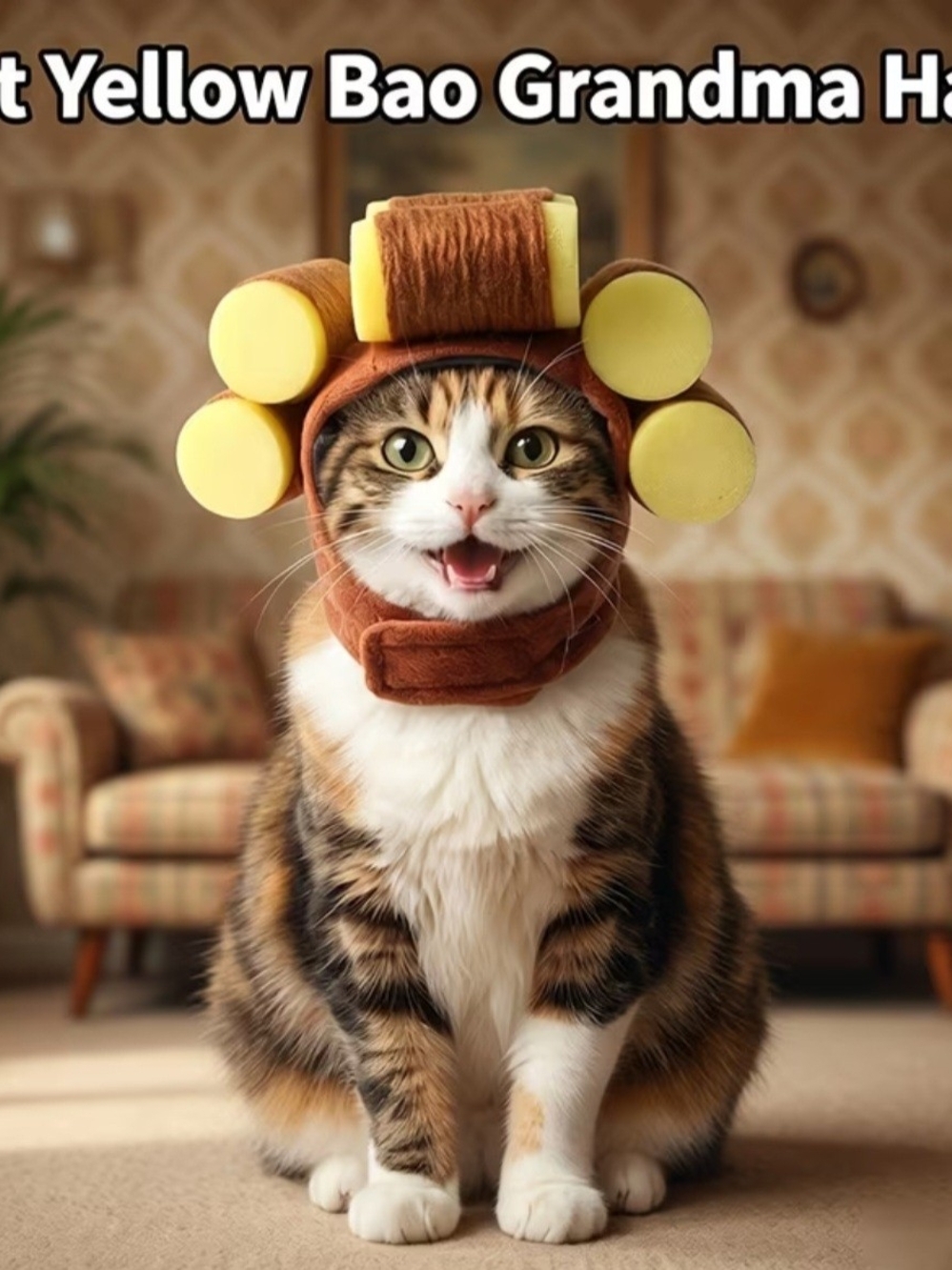Cat Roller Hair Accessory Hat in Yellow and Brown - Pets Cat